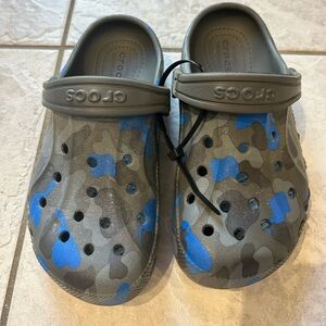 Blue and Grey Camo Crocs for Kids, Sz 13